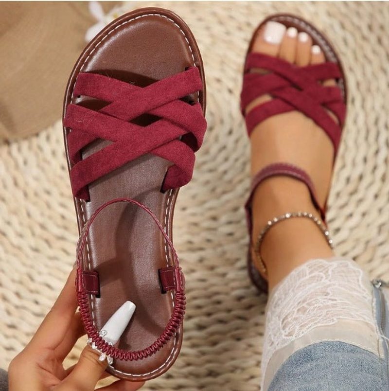 Flat Cross-Strap Sandals, Velvet Lining