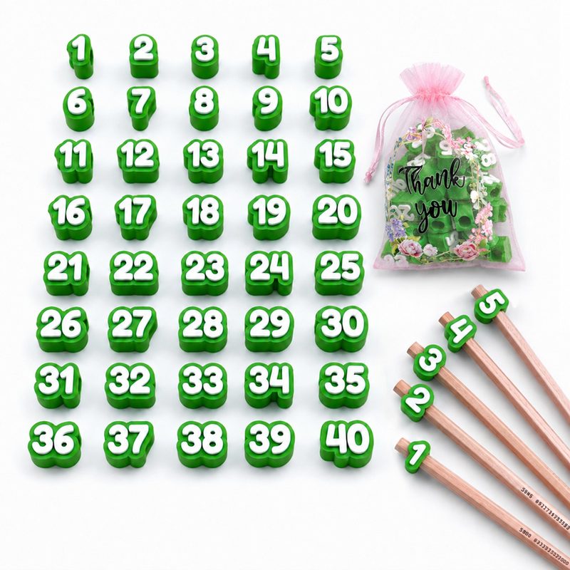 Capuchones de lápiz numerados del 1 al 40 — set reutilizable